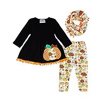 Boutique Girls Halloween Outfit Set - Pumpkin Ghost Spider Tunic Leggings w Infinity Scarf