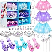 Princess Dress Up Toys Girls Dress Up Shoes Set Toddler Jewelry Boutique Kit with 3 Sets of Skirts, Shoes, Crowns, Princess Accessories, Girls Role Play for Little Girls Aged 3-6 Years Old