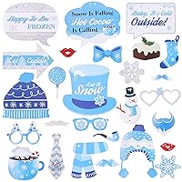 27 Pieces Snowflake Photo Booth Props Kit, Holiday and Winter Wonderland Party Decorations for Winter/Wedding/Christmas/Holiday Party Supplies
