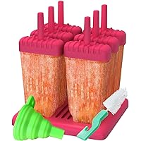 Popsicle Molds, Ozera Set of 6 Reusable Pink Ice Pop Molds, Popsicle Maker for Juice, Yogurt, Fruit- with Silicone Funnel & Cleaning Brush