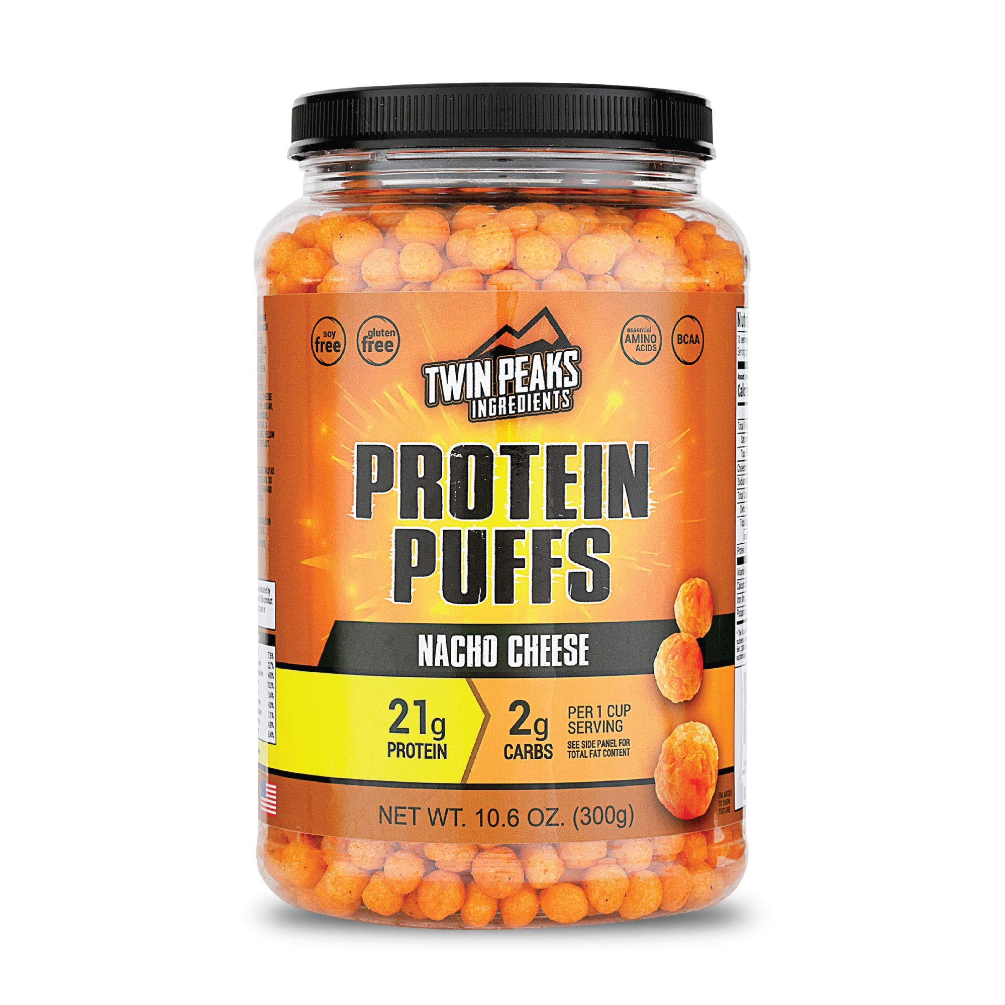 Twin Peaks Low Carb, Keto Friendly Protein Puffs, 3 Bags of Assorted Flavor Puffs + 1 Jug Nacho Cheese Flavor Puffs