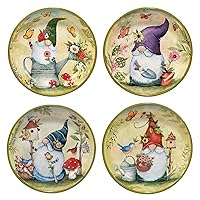 Certified International Garden Gnomes 38 oz. Soup/Pasta Bowls, Set of 4 Assorted Designs, Multicolor
