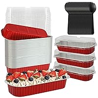 Mini Cake Pans With Lids, 50PCS 6.8OZ Rectangle Disposable Ramekins Cupcake Loaf Baking Cups Mini Aluminum Pans with Lids for Mothers Day Gifts from Daughter Son Wedding Brithday Party, Red