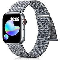 Nylon Sport Loop Bands for Apple Watch Band 38mm 40mm 41mm 42mm 44mm 45mm, Gray Adjustable Stretchy Elastic Braided Strap Wristband Replacement for iWatch Series 9 8 7 6 SE 5 4 3 2 1 Women/Men