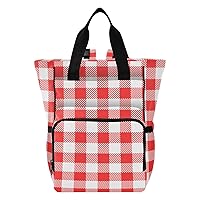 White Red Buffalo Plaid Diaper Bag Backpack for Dad Mom Large Capacity Baby Changing Totes with Three Pockets Multifunction Baby Essentials for Picnicking
