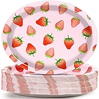 50PCS Strawberry Oval Paper Plates 11inch Large Strawberry Party Tableware Set Platters, Berry Sweet Dish Tray for Birthday Summer Fruit Party Baby Shower Strawberry Decor Tableware Supplies