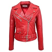 Womens Real Leather Biker Jacket Brando Zip Up Style Kate