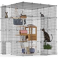 Cat Cage Indoor Large Cat Enclosures DIY Cat Playpen Detachable Pet Playpen with 5 Doors 5 Tiers for 1-5 Cats with Platforms, 55L x 55W x 55H Inch