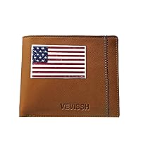 Men's USA Flag Printed Leather Wallet Bifold Light Brown