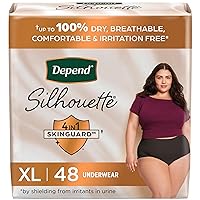 Depend Silhouette Adult Incontinence & Postpartum Bladder Leak Underwear for Women, Maximum Absorbency, Extra Large, Black, 48 Count, Packaging May Vary