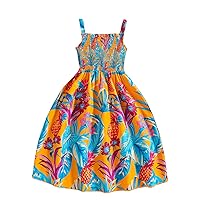 SOLY HUX Girl's Boho Tropical Print Cami Dress Shirred Sleeveless A Line Summer Dresses