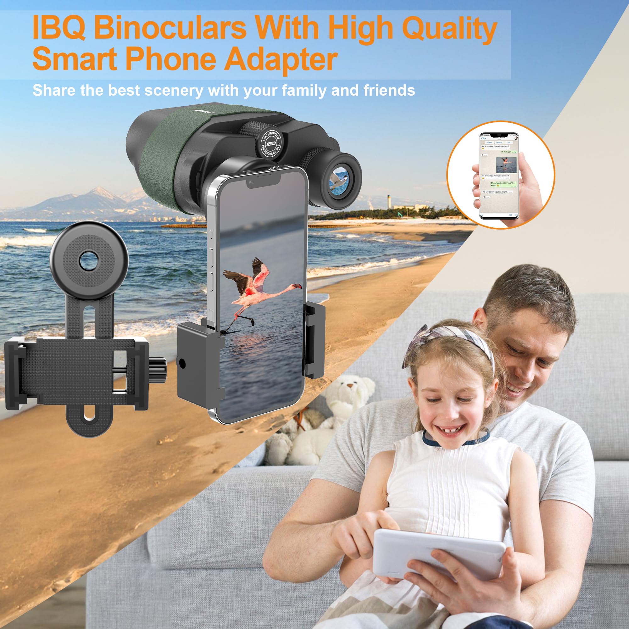 IBQ Binoculars For Adults HD,12x30 Binoculars with Upgraded Phone Adapter, Compact Binocular with Low Light Night Vision,Small Binoculars For Kids,Waterproof Binoculars For Bird Watching,Outdoor Sport