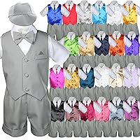 7pc Baby Boy Grey Formal Bow Tie Shorts Suits Extra Vest Necktie Set S-4T