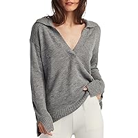 ELLEN TRACY Women's Polo Sweater, Addison Open Neck Collared Long Sleeve Pullover, Lightweight Pull Over Shirt Top