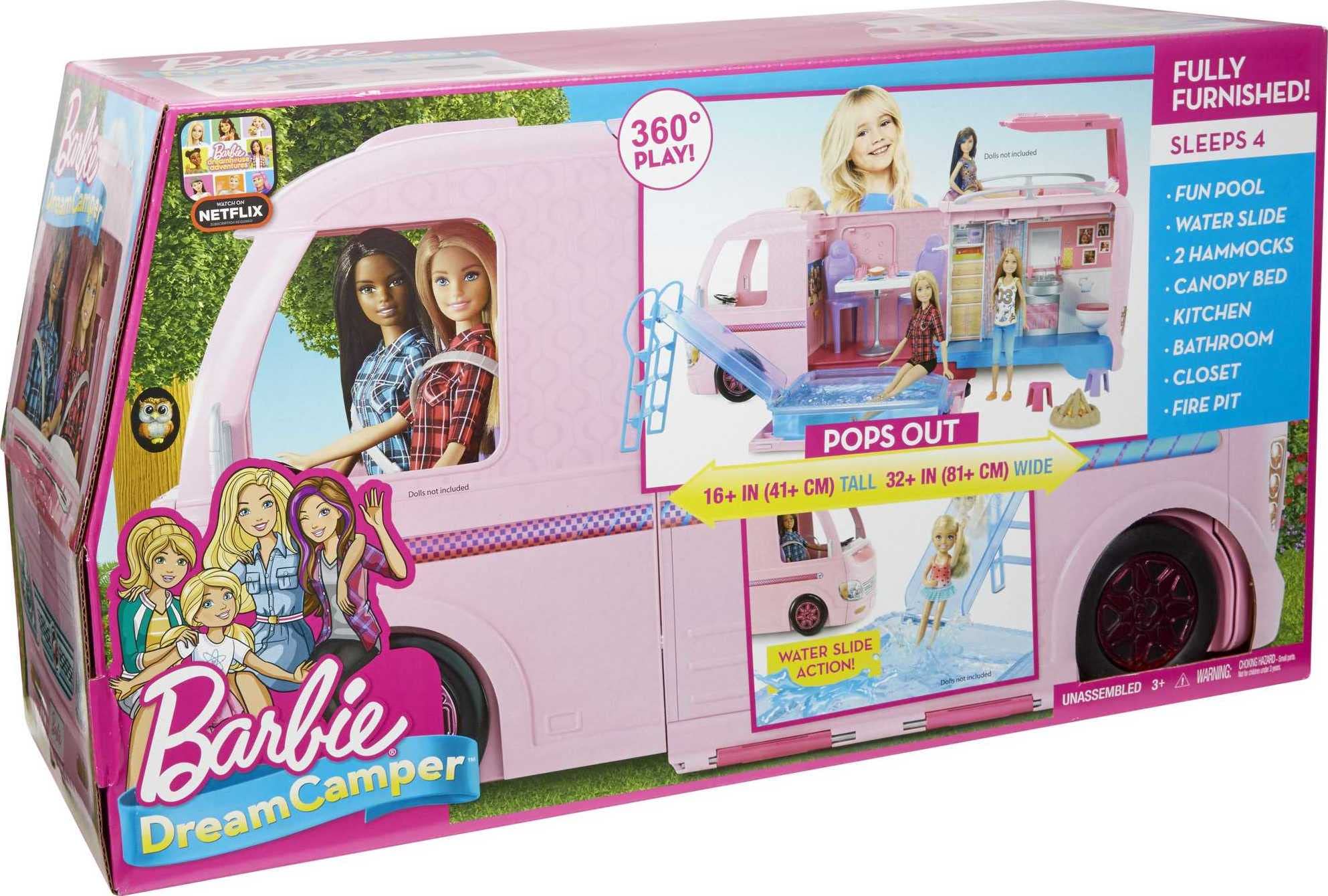 Barbie Camper Playset, Dreamcamper Toy Vehicle with 50 Accessories Including Furniture, Pool & Slide, Hammocks & Fireplace (Amazon Exclusive),Pink