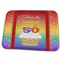 3dRose Cupcake, Number Candles, Time, Celebrate 50 Years Old... - Dish Drying Mats (ddm-244899-1)