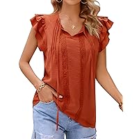 Blooming Jelly Womens Cute Tops Summer Ruffle Sleeve Work Boho Tops Summer Fashion 2023 Lace Patchwork V Neck Shirts