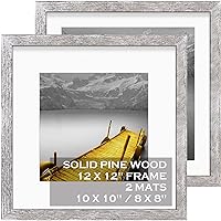 12x12 Picture Frames Wood Rustic Distressed White Display Pictures 10x10 or 8x8 with Mat or 12x12 without Mat - Each 12x12 Inch Square Photo Frames with 2 Mats for Wall or Tabletop Mount, Set of 2