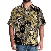 Hawaiian Shirts, Mens Button Down Short Sleeve Shirt, Funny Hawaiian Shirts for Men, Grey Golden Gear