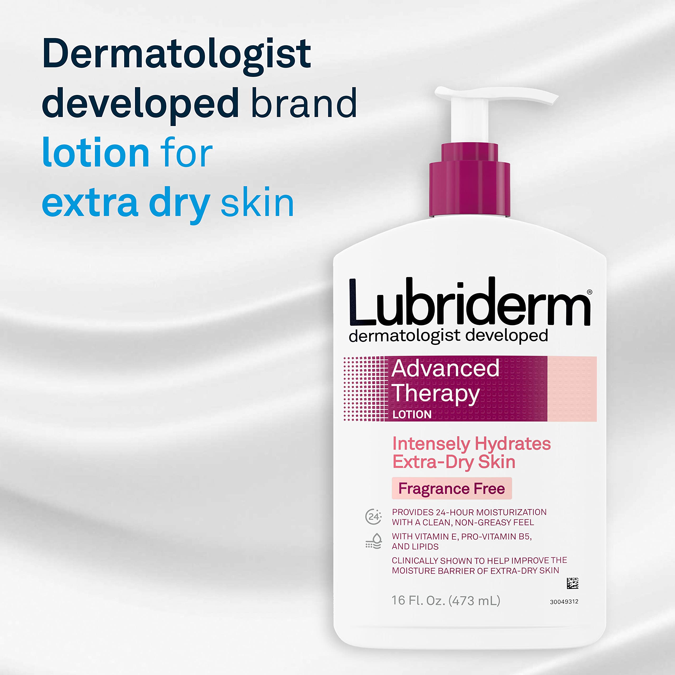 Lubriderm Advanced Therapy Fragrance Free Moisturizing Hand & Body Lotion + Pro-Ceramide with Vitamins E & Pro-Vitamin B5, Intense Hydration for Itchy, Extra Dry Skin, Non-Greasy, 32 fl. oz