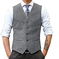 Men's Wedding Suits Vest for Man Casual Slim Fit Herringbone Waistcoat Classic Wool Tweed Vest