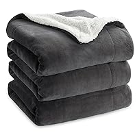 Bedsure Sherpa Fleece Blankets Queen Size for Bed - Thick and Warm Blanket for Winter, Soft Fuzzy Plush Queen Blanket for All Seasons, Charcoal, 90x90 Inches