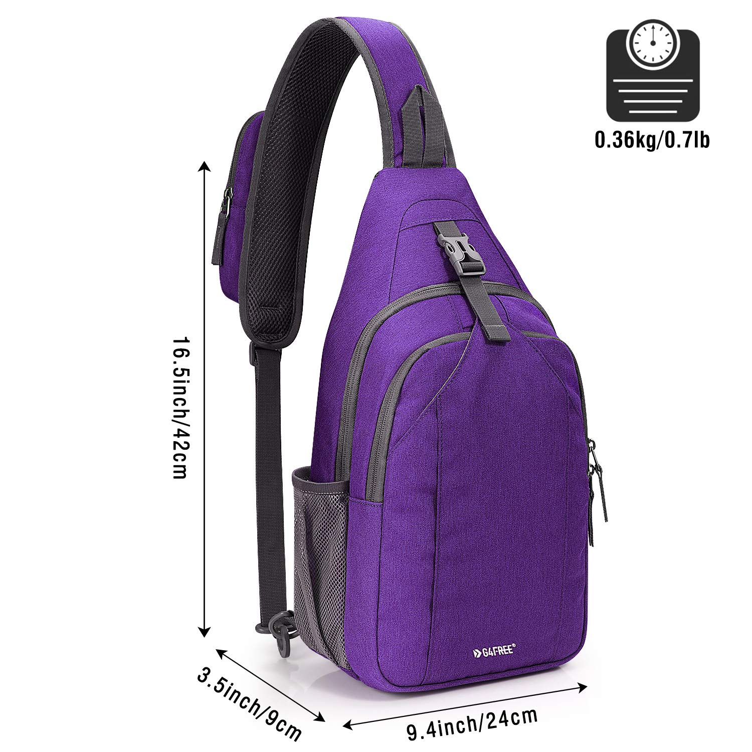 G4Free Sling Bag RFID Blocking Sling Backpack Crossbody Chest Bag Daypack for Hiking Travel(Purple)