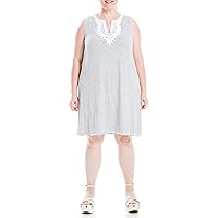 Max Studio Women's Plus Size Sleeveless Dress, Ivory/Navy Dainty Stripe, 2X
