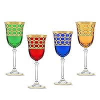 Lorren Home Trends Multicolor Red Wine Goblet with Gold Rings, Set of 4