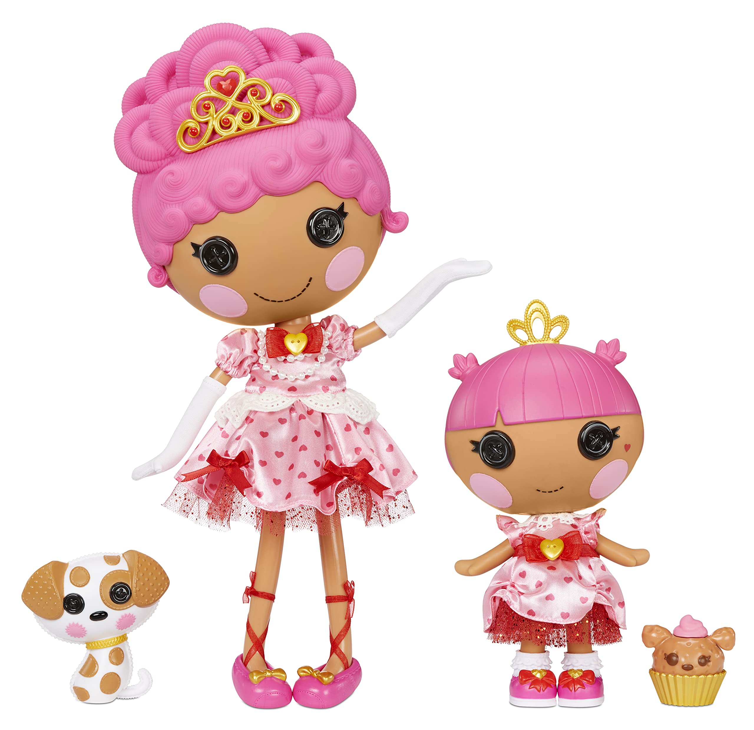 Lalaloopsy Sew Royal Princess Party 8 Pack - Crumpet & Teacup Hearts + Suzette & Mimi La Sweet, 8 Princess Dolls (Classic + Littles + Minis) + 6 Pets & Tiara, in Reusable Castle Package, Ages 3-103