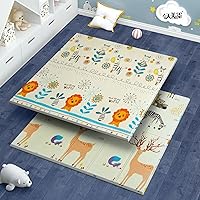 Climbing mat can be Folded, Portable Outdoor Machine Washable Baby Child Baby Crawling mat Waterproof and Washable(Lion cub Zebra Zebra sika Deer,200CM90CM1CM-)
