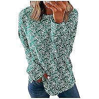 Graphic Long Sleeve Shirts for Women Fashion Casual Floral Print Round Neck Womens Spring Summer Top 2024