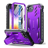 FNTCASE for iPhone SE 2022-2020 Case: iPhone 8/7/6S/6 Phone Case Drop Protection Rugged Belt-Clip & Kickstand Military Grade Textured Shockproof Durable Cover for iPhone SE 3rd & 2nd Gen (Purple)
