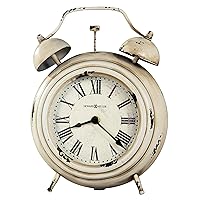 Howard Miller Mud Lake Mantel Clock 547-748 – Distressed Antique White Finish, Decorative Faux Bells, Metal Aged White Dial Frame, Vintage Home Décor, Quartz Movement