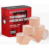 WOD Nation Kinesiology Tape Roll【6-Pack】 Latex Free, Waterproof Athletic Tape, Tape, Sports Tape for Pain Relief - Supports & Stabilizes Knee, Muscles, Joints - 2 Inch x 16.4 Feet Roll, Tan