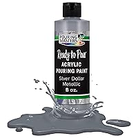 Pouring Masters Silver Dollar Metallic Acrylic Ready to Pour Pouring Paint – Premium 8-Ounce Pre-Mixed Water-Based - For Canvas, Wood, Paper, Crafts, Tile, Rocks and more