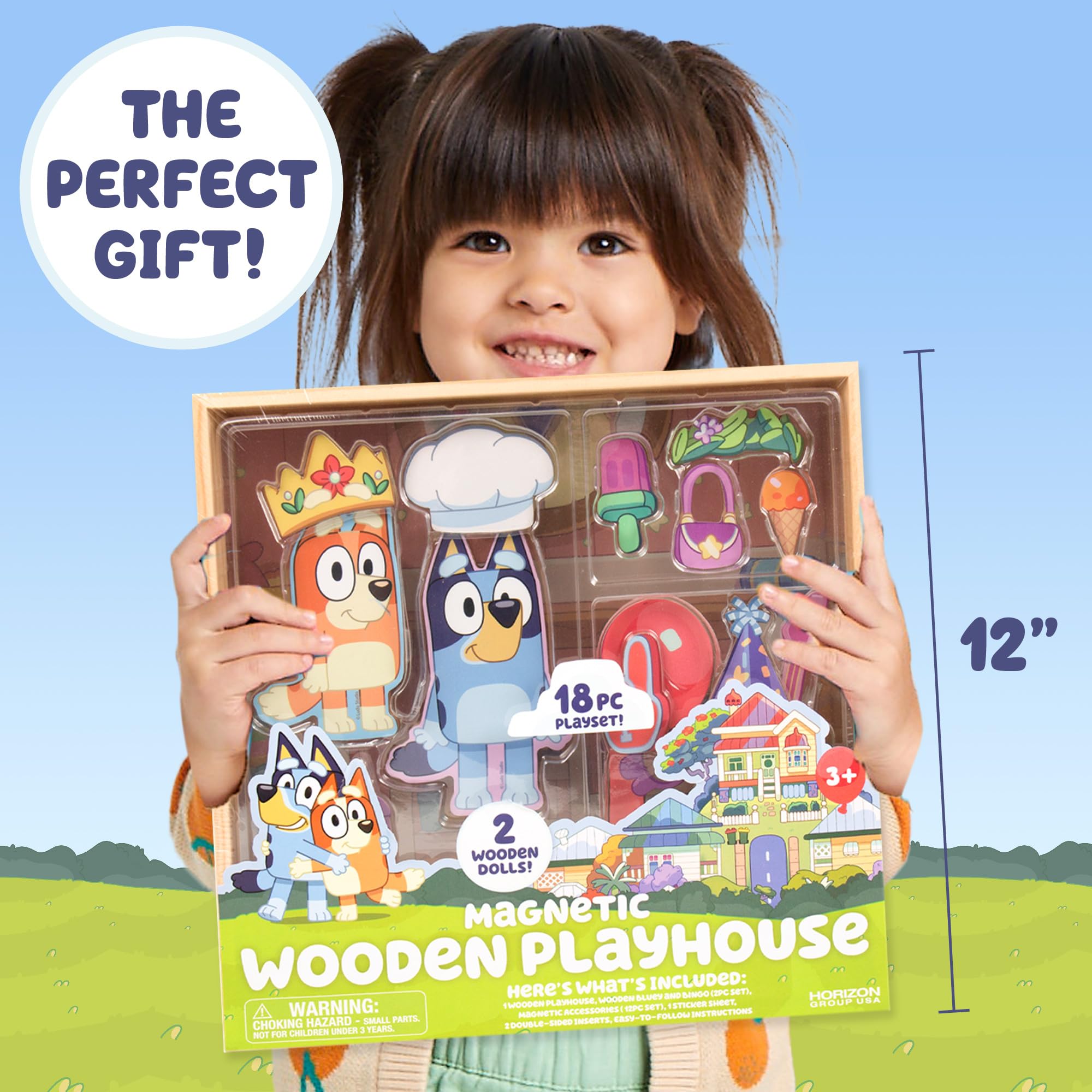 Bluey Magnetic Wooden Playhouse, 18 Piece Activity Set, Includes 2 Wooden Dolls House, Great Toys for Kids, Fun Birthday Party Activity, House Playset