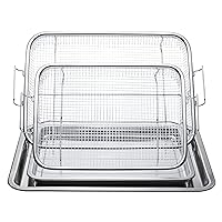 Eyourlife Air Fryer Basket for Oven, 18/8 Stainless Steel Oven Air Fryer Basket, Crisper Tray Air Fryer Accessories Pans for Oven, Bakeware Sets Oven Rack-2-Set Small&Large for Christmas