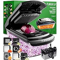 Fullstar Vegetable Chopper, Cheese Slicer, Food Chopper, Veggie Chopper, Onion Chopper, Vegetable Chopper with Container, Mandoline Slicer & Cheese Grater (11 in 1 - Black)
