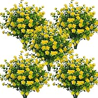 Grunyia 10 Bundles Artificial Fake Flowers, Faux Outdoor Plastic Plants UV Resistant Shrubs Outside Indoor Decorations (Yellow-Eucalyptus)