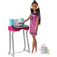 Barbie: Big City, Big Dreams Brooklyn” Roberts Doll (11.5-in, Brunette with Braids) & Music Studio Playset with Keyboard & Accessories, Gift for 3 to 7 Year Olds