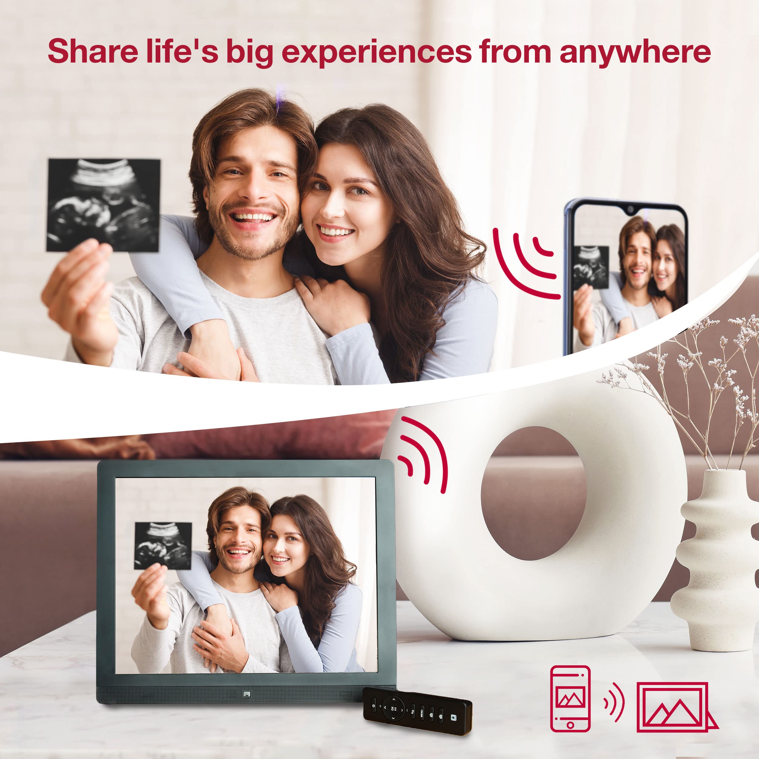 Pix-Star 10 inch WiFi Digital Picture Frame, Share Videos and Photos Instantly by Email or App, Motion Sensor, IPS Display, Effortless One Minute Setup, Highly Giftable