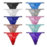 Pack of 10 G String Underwear for Women, Assorted Different Lace Pattern & Colors