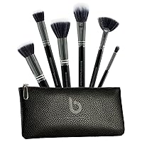 Duo Fiber Makeup Brush Set - Beauty Junkees 6pc Professional Make Up Brushes with Case, Foundation, Concealer, Blush, Bronzer Contour, Fan Highlighter, Eyeshadow, Powder Cosmetics, Vegan Cruelty Free