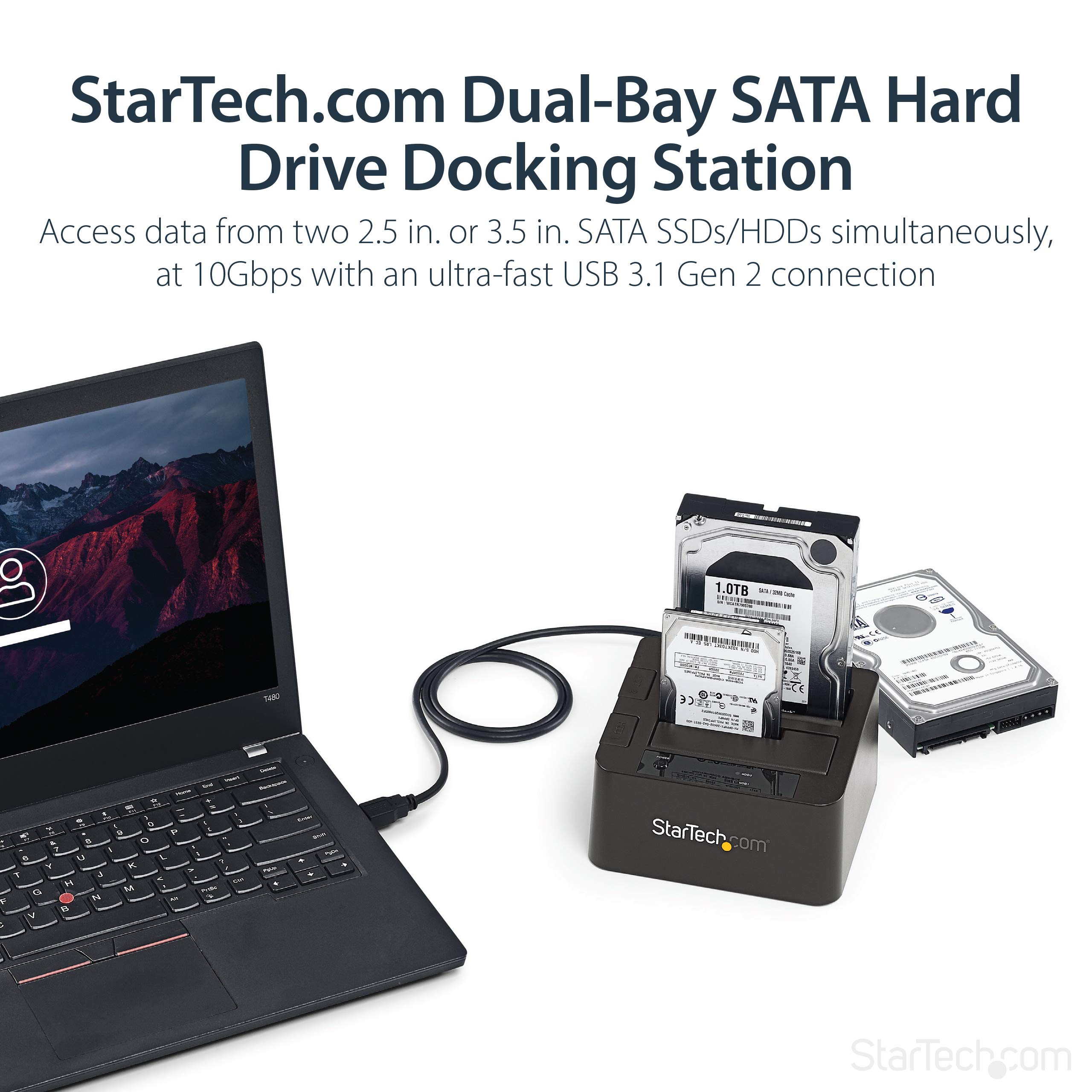 StarTech.com Dual-Bay USB 3.1 to SATA Hard Drive Docking Station, USB 3.1 (10 Gbps), External 2.5/3.5