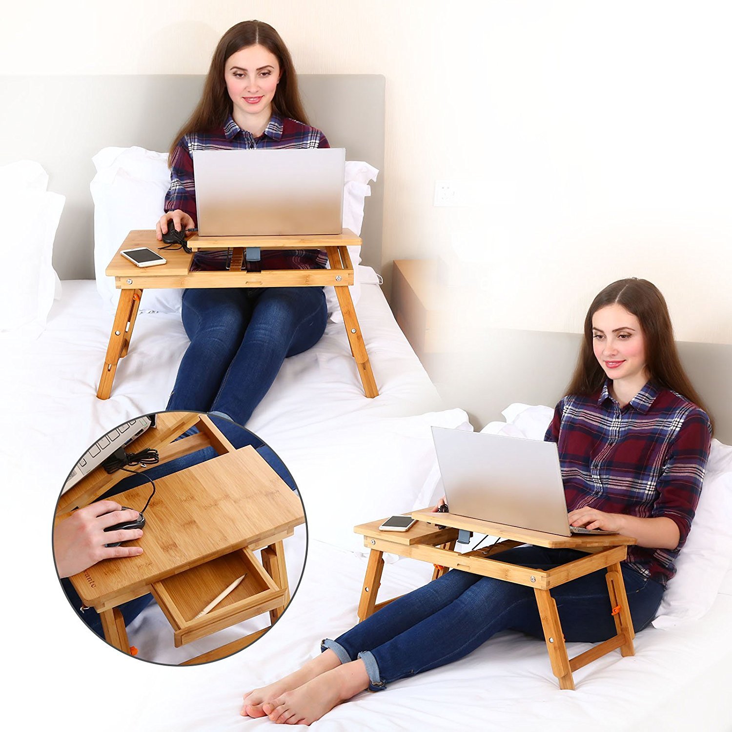 Mua Laptop Desk Nnewvante Table Adjustable Bamboo Foldable Breakfast  Serving Bed Tray W' Tilting Top Drawer Trên Amazon Mỹ Chính Hãng 2023 | Fado