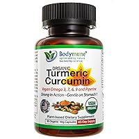 USDA Organic Turmeric Curcumin, 90 Caps, Sea Buckthorn Oil Omega 3-6-7-9 Amla Ginger Piperine Added for Sensitive Stomach and High Bioavailability - Vegan Non-GMO Gluten-Free