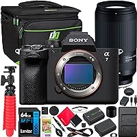 Sony a7 IV Full Frame Mirrorless Camera Body ILCE-7M4/B Bundle with Tamron 70-300mm F4.5-6.3 Di III RXD Lens A047 + Deco Gear Bag + Extra Battery & Dual Charger + 64GB Card + Tripod & Kit Accessories