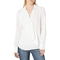 Women's Long Sleeve, Solid Blouse with Front Ruffle