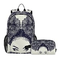 ALAZA African American Woman with Curly Hair Backpack and Lunch Bag Set Back Pack Bookbag Cooler Case Kits
